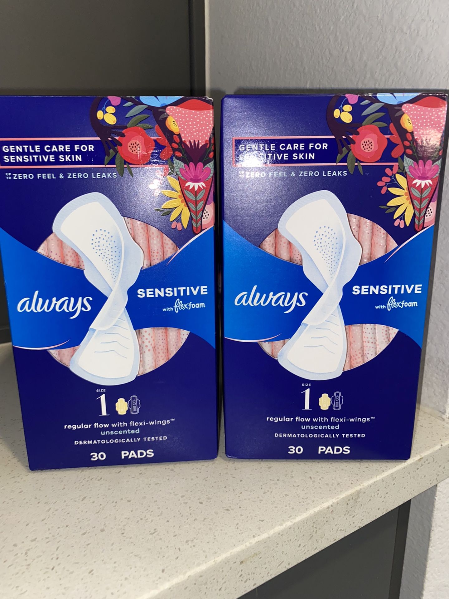 Always Sensitive FlexFoam Pads, Size 1 Regular Absorbency, Unscented, 30 ct