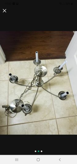 nickel brass Silver 5 head light chandelier Like New Cheap