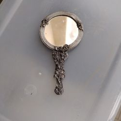 Vintage Pewter Hand Mirror 