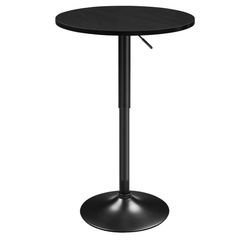Round Bar Table, Adjustable Height and 360° Swivel Bar Tables, Cocktail Table with MDF Top, Black Leg Base for Bar, Bistro, Café, Full Black