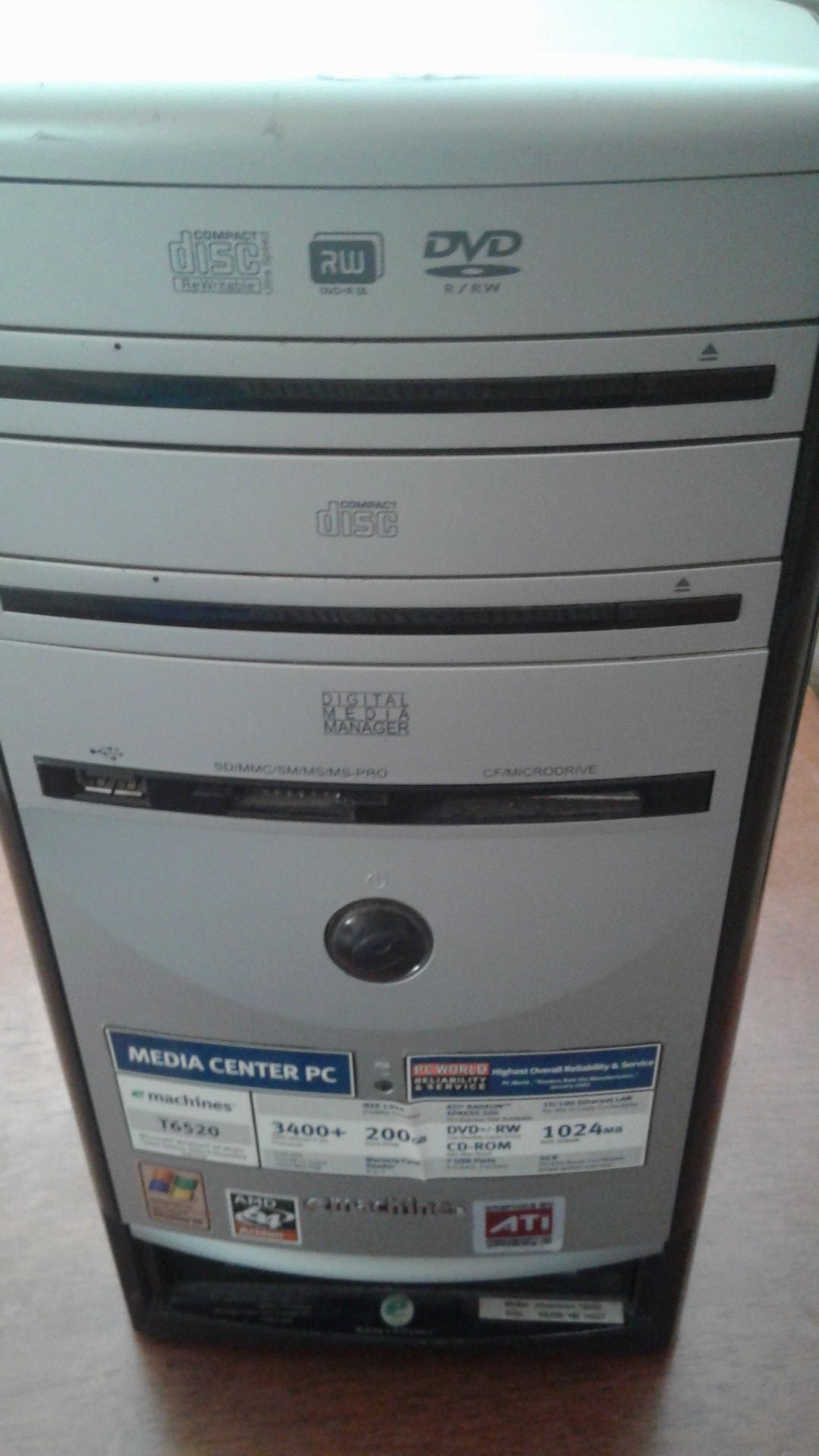 Windows 7 Computer eMachines T6520 AMD Athlon 2.39Ghz desktop tower