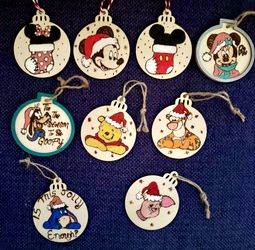 Woodburned Disney Themed Christmas Ornaments 
