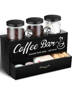 3 Pcs Coffee Bar Decor, Coffee Container Set with Scoop, Shelf Coffee Bar Station Organizer