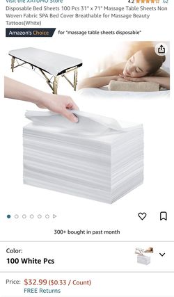 Disposable Bed Sheets 100 Pcs 31" x 71" Massage Table Sheets Non Woven Fabric SPA Bed Cover Breathable for Massage Beauty Tattoos(White)