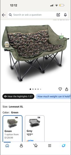 Oversized Camping Loveseat Chair – Green Camo