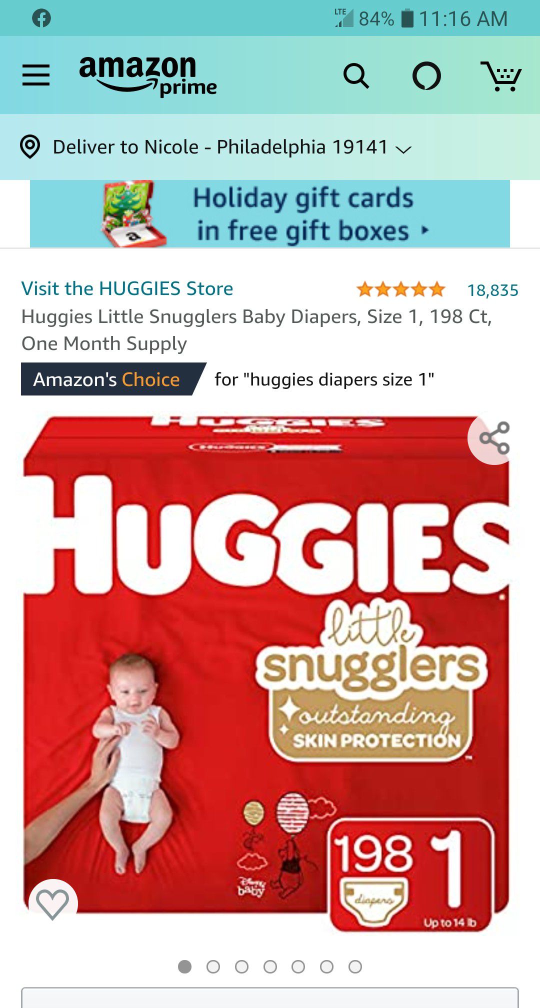 Huggies Little Snugglers Size 1 198 count (1 in Stock) Section Front DISPLAY