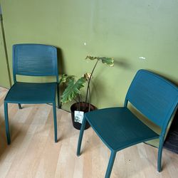 Forms+Surfaces modern teal metal café chairs – indoor/outdoor – set of 2