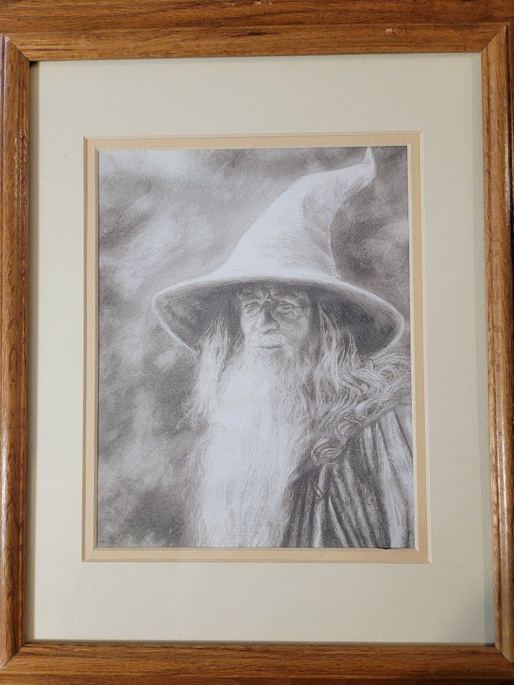 LOTR Gandalf Gray Pencil Drawing,  Framed.