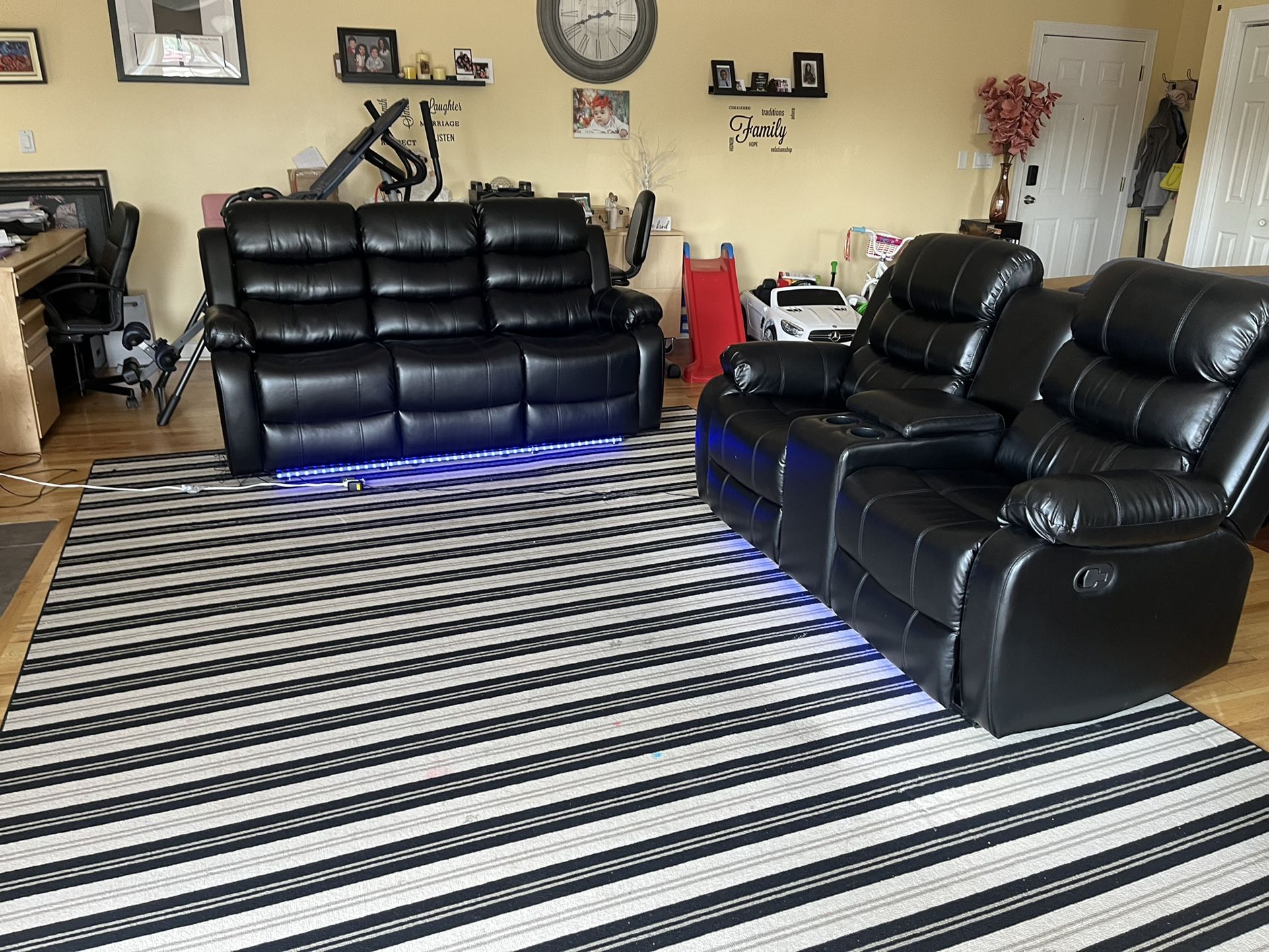 Brand New Reclining Sofa And Love Seat With LED Lighting 