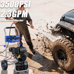 3500PSI Gas Pressure Washer, 2.3GPM Gas Powered High Pressure Washer with 212CC Engine, 4 Adjustable Nozzles, 25 ft High Pressure Hose ,Blue