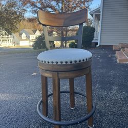 Set of 3 Rustic Swivel Barstools – Wood & Metal Frame with Upholstered Seat