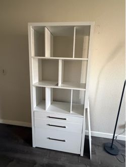 White Modern Bookshelf with Drawers