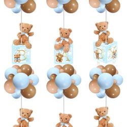 Lenwen 6 Sets Blue Bear Decorations for Baby Shower, Baby Letter Boxes Baby Shower Table Centerpieces Bear Stuffed Animals Balloon with Stand Bear Plu