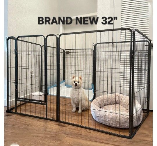 New 32" Tall Heavy Duty 8 Panel Dog Playpen With Door. Shapable Indoor Outdoor Dog Play Yard Portable Dog Cage Pet Fence