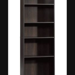 New in box Sauder 5-Shelf Bookcase, Cinnamon Cherry finish