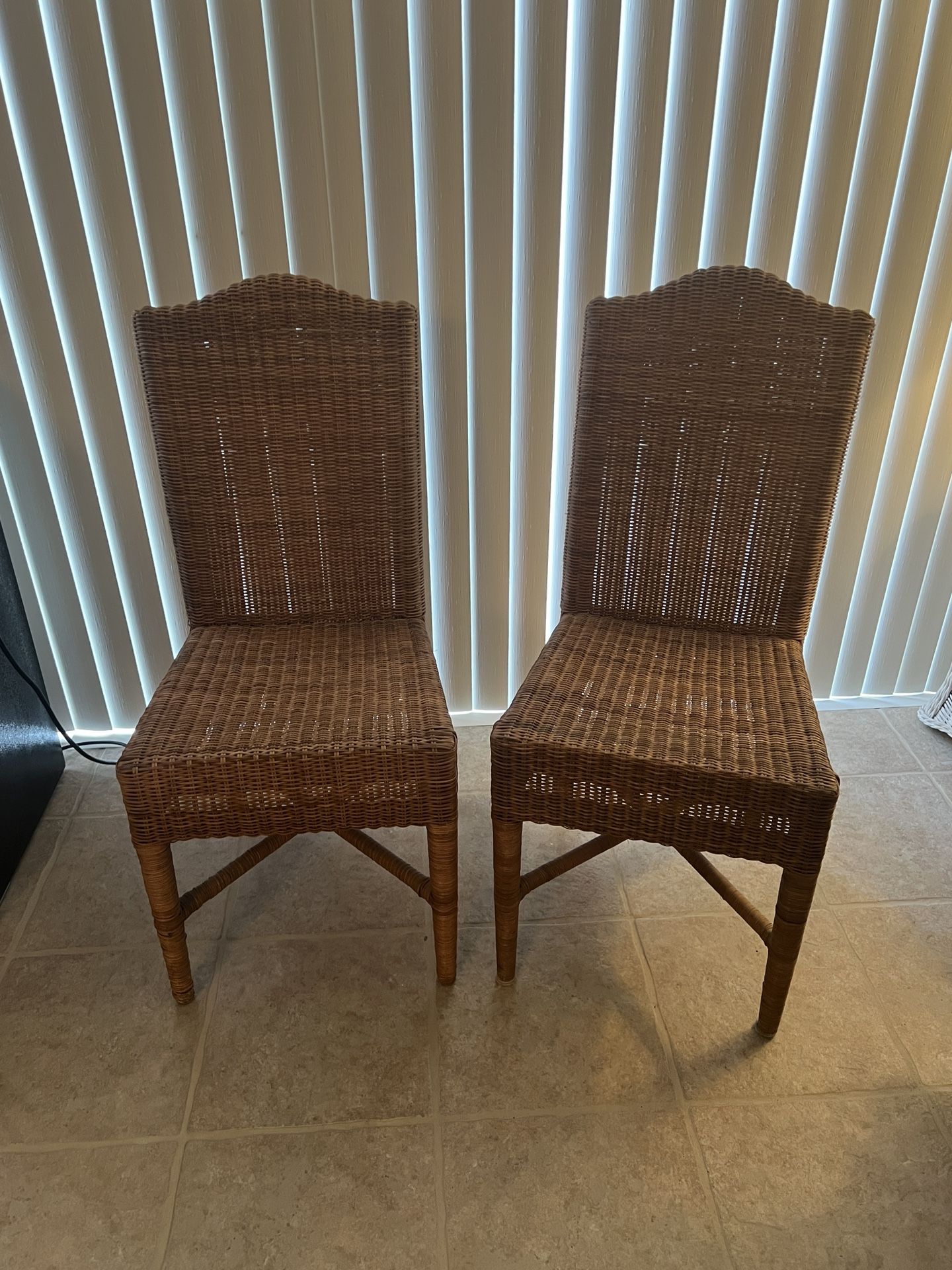 Vintage Pottery Barn Wicker High Back Chairs