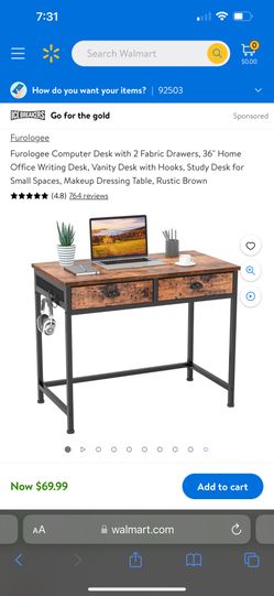 Furologee Small Computer Desk with 2 Fabric Drawers