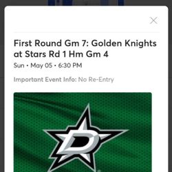W Conf 1st Rnd: Golden Knights At Stars Tickets Available 