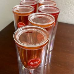 Set Of Eight (8) Aladdin 9 Oz. Red Tumbler With Lid (Drinkware)