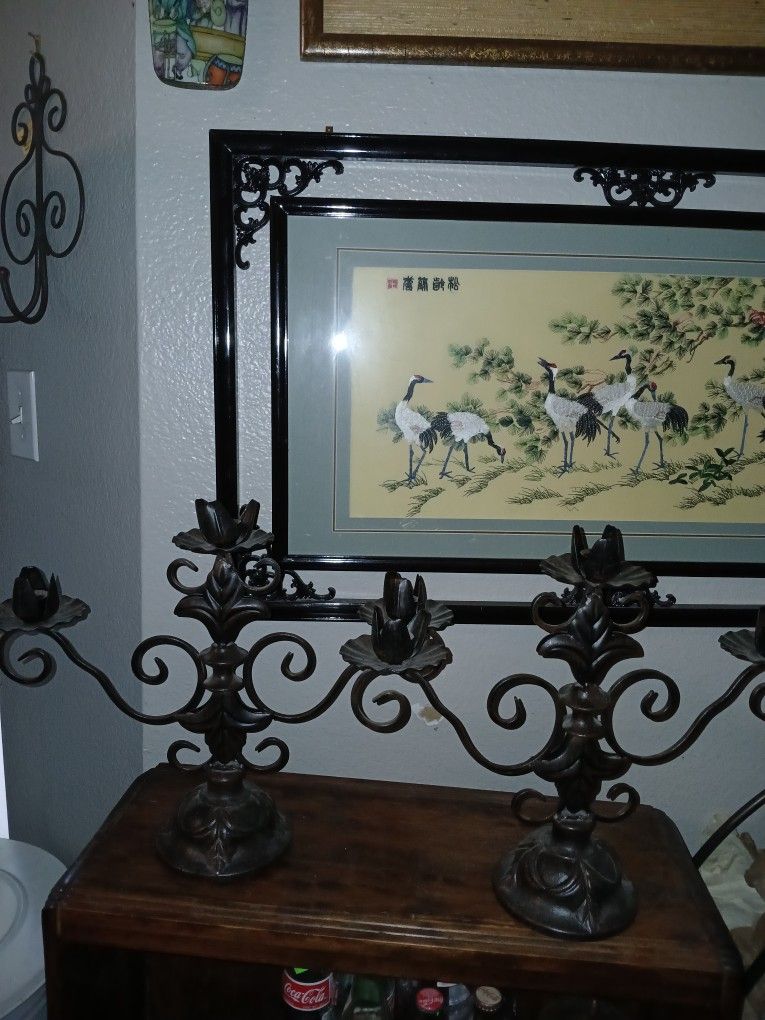 2 Ornate Gothic Style Iron Table Top Candle Abras