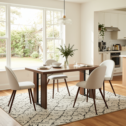 Homy Casa Sorian+Haven 5PC Dining Set 63" Table with 4 Beige Fabric Chairs Walnut Finish