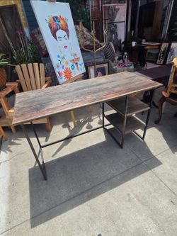 Rustic Industrial Computer Desk with Shelves