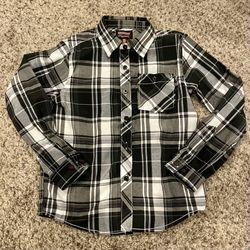 No Retreat Black and White Plaid Long Sleeved Button Down Shirt Top, Size 5