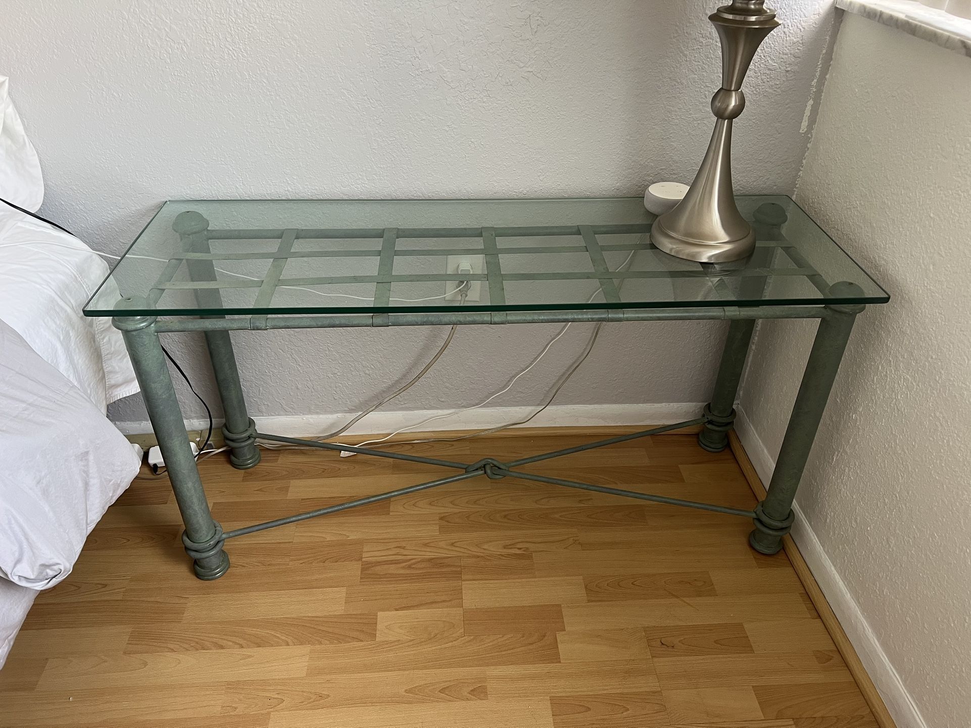 Console Table - Glass & Patina Finished Metal – 50” Long