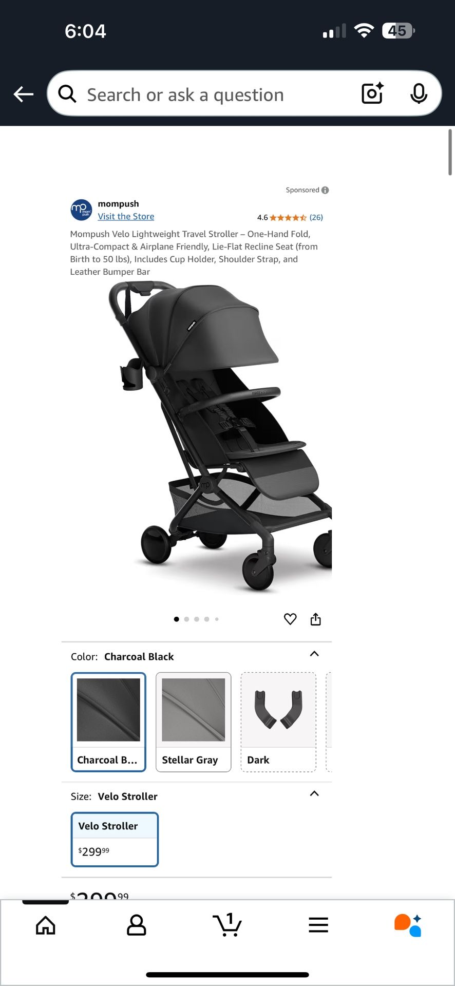 Mompush Velo Lightweight Travel Stroller