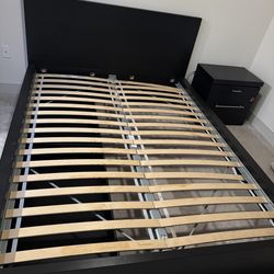 IKEA Queen Size Bed Frame with 2 storage boxes and slatted bed base