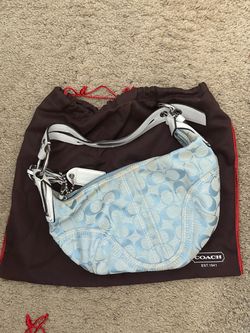 Coach Signature Hobo Shoulder Bag Light Blue