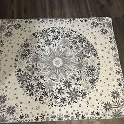 🖤 Black & White Floral Mandala Tapestry – 4ft x 5ft