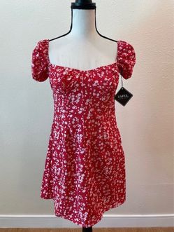 NEW ZAFUL Ditsy Floral Puffed Sleeve Mini Red Dress Large