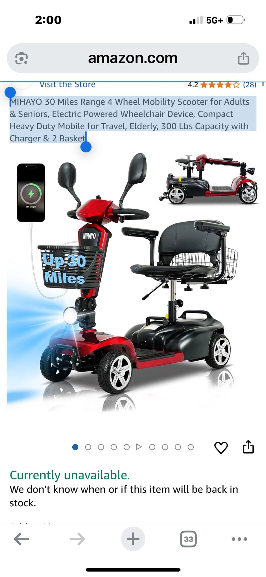 MIHAYO 30 Miles Range 4 Wheel Mobility Scooter for Adults & Seniors, Electric Powered Wheelchair Device, Compact Heavy Duty Mobile for Travel, Elderly