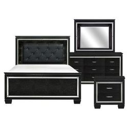 Brand new black modern LED queen bedframe + dresser + mirror + nightstand 4PCs bedroom set 