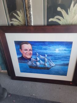 Framed Portrait Print with Sailing Ship