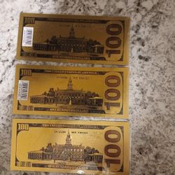 Collectible Gold Foil $100 Dollar Bills. $30 For All 3