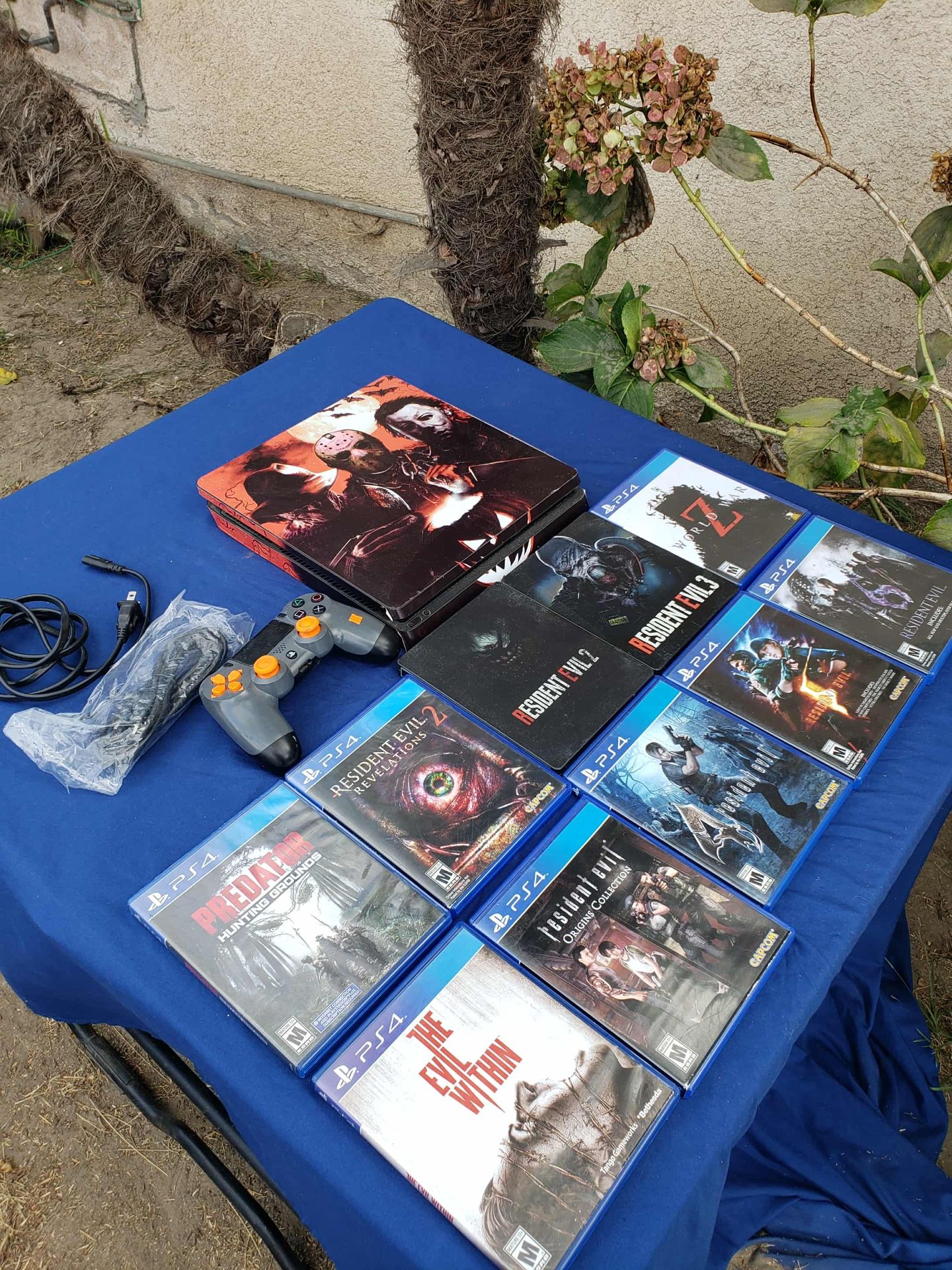Scary Playstation 4 Slim PS4 1,000GB, Residents Evil Zombies Games. Just Residents evil 3 Steelbook is $150 on eBay. Come with all $425. Or trade