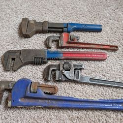 Lot of pipe wrenches