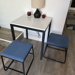 Room & Board Custom Table with Stools – Quartz Top & Steel Frame
