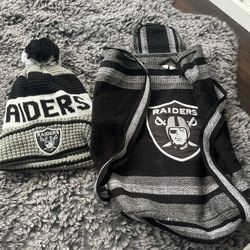 🏈 Raiders Fan Bundle – Beanie, Poncho Backpack, 30oz Tumbler – NFL Gear!