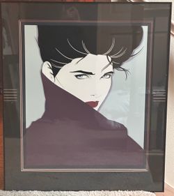 Vintage framed "The Book" art by Patrick Nagel from 1985