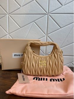 Miu Matelassé Mini Shoulder Bag – Beige