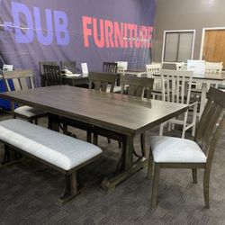 Big Brown Farmhouse Wood Dining Kitchen Table Set 