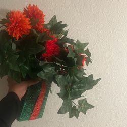 Fake Flowers And Frame Xmas Themed 