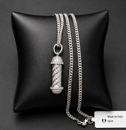 925 Sterling Silver 2.75CT MOISSANITE Barber Poll Pendant Men’s Necklace Size 22”
