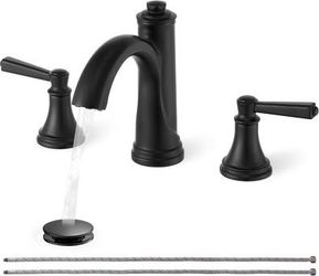 Bathroom Sink Faucet 3 Hole, Black, 2 Handles,Lead-Free Brass, Widespread Style, Pop-Up Drain
