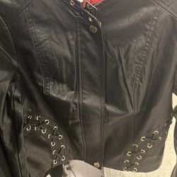 GUESS Women's Faux Leather Jacket Black Biker