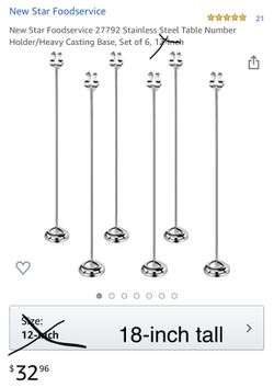 6 peace Table number holder 18”