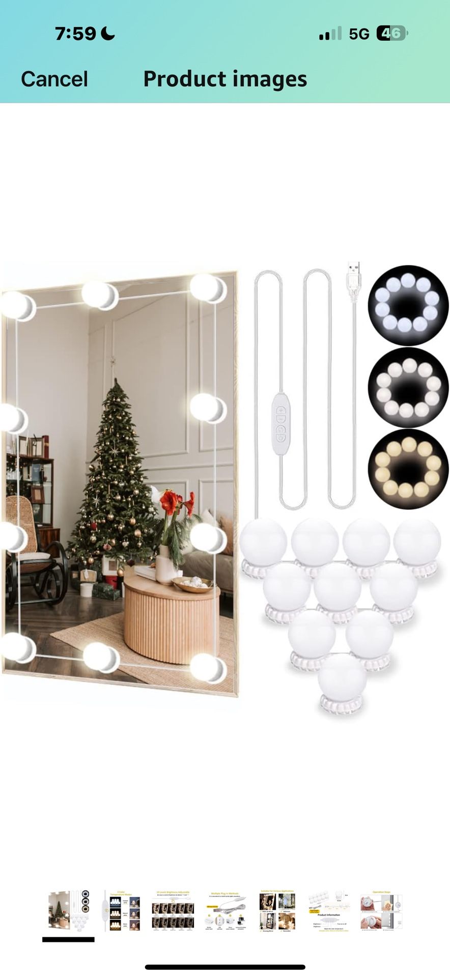 LED Vanity Mirror Lights with 10 Dimmable Bulbs 3 Color Modes, Makeup Lights Stick On for Vanity Table Set & Bathroom Mirror, USB Power Cord (Mirror a